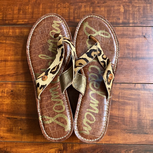 Sam Edelman calf hair leopard print wedge sandals - Picture 3 of 10